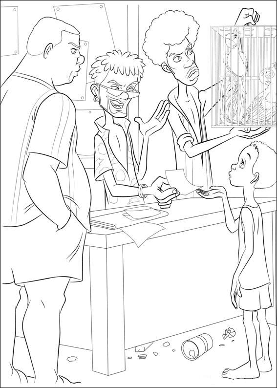 coloriage le jeune indigene vend perla et blu rio aux braconniers